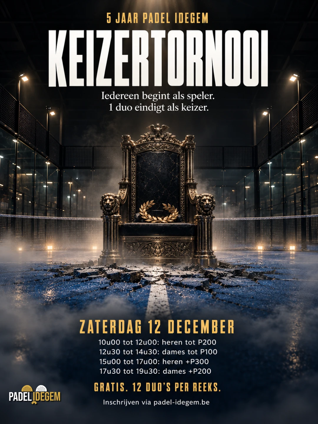 Affiche Keizertornooi bij Padel Idegem, zaterdag 12 december 2026